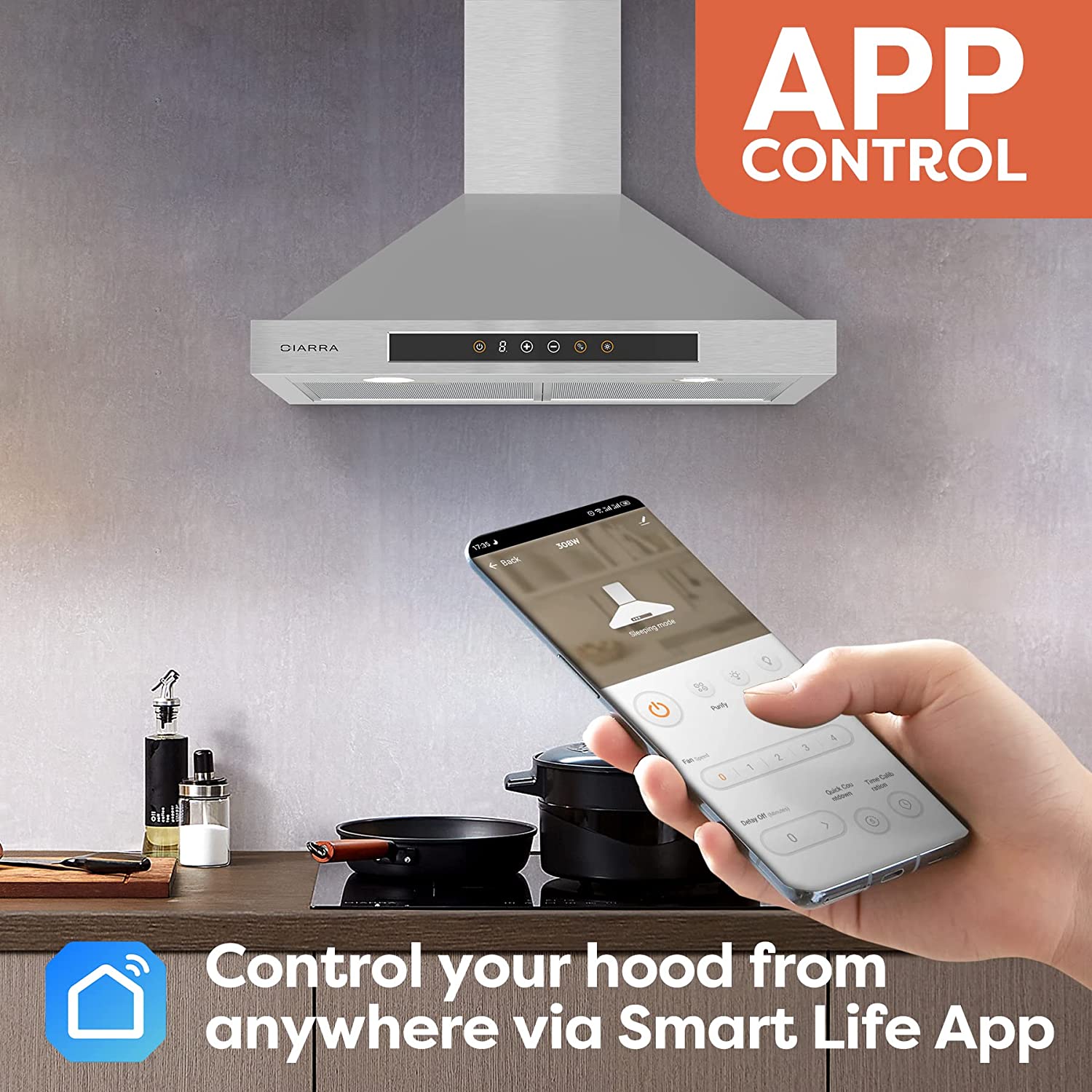 CIARRA 30" 450 CFM Wall Mount Convertible Smart Range Hood in Stainless Steel with Voice and Touch Controls