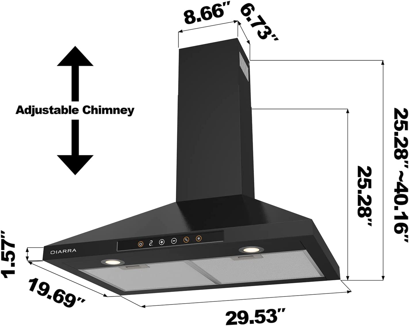 CIARRA 30" 450 CFM Wall Mount Convertible Smart Range Hood in Black with Voice and Touch Controls