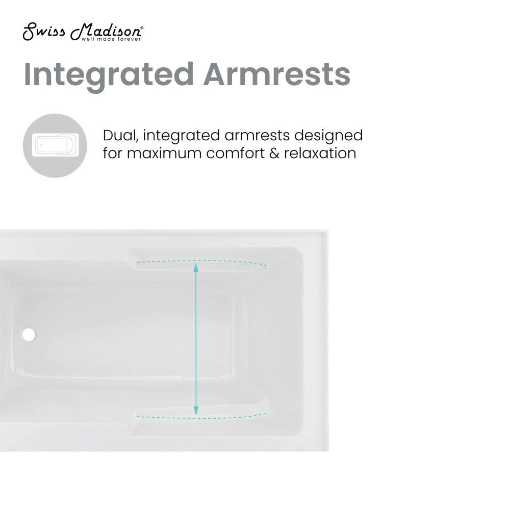 Swiss Madison Voltaire 48" x 30" Left-Hand Drain Alcove Integrated Armrest Bathtub with Apron | SM-AB596