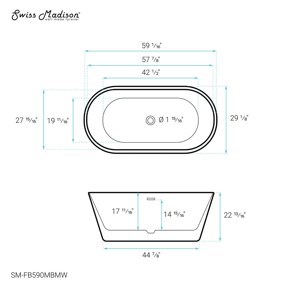 Swiss Madison Claire 60" Freestanding Bathtub Matte Black and Matte White | SM-FB590MBMW