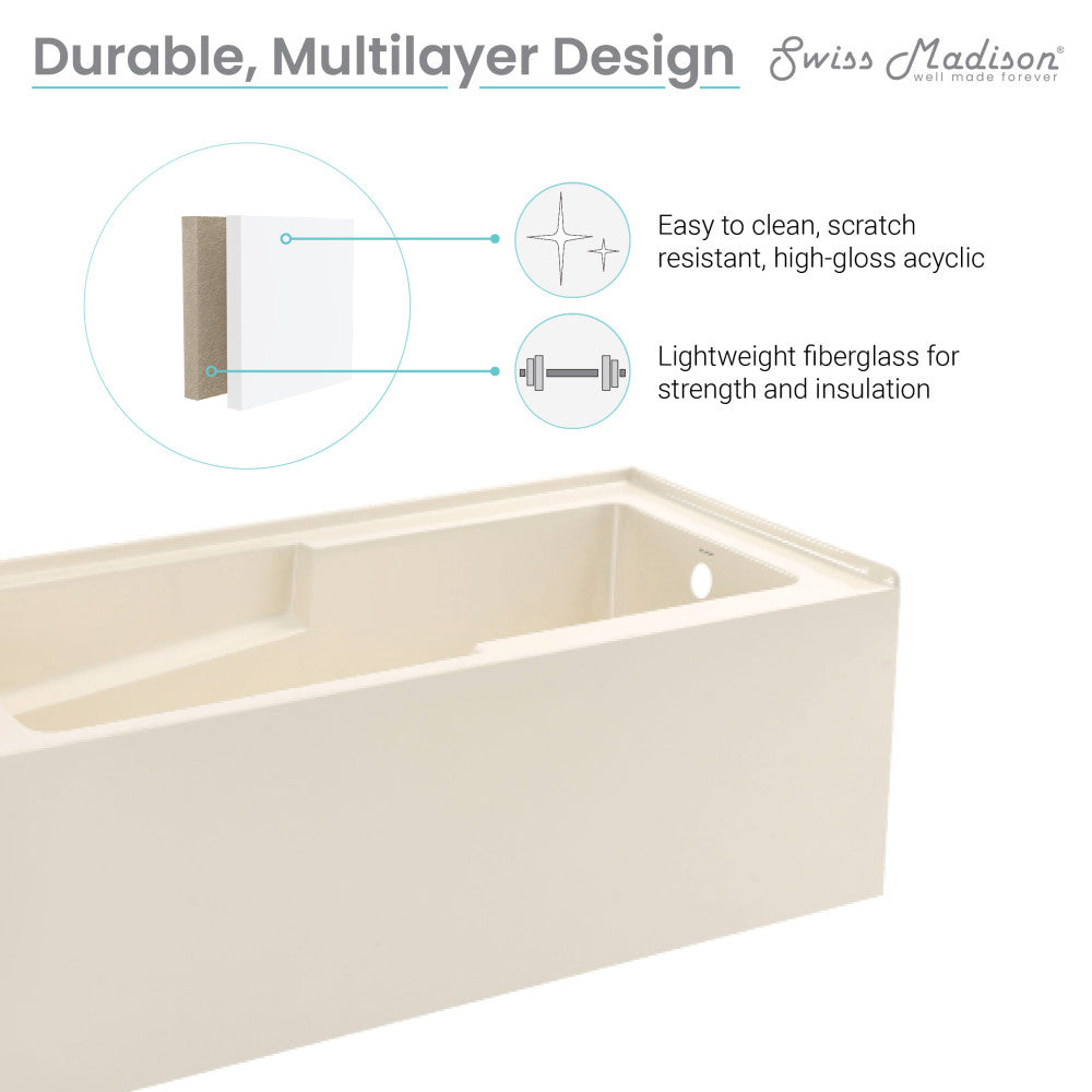 Swiss Madison Voltaire 60" x 32" Right-Hand Drain Alcove Bathtub with Apron in Bisque | SM-AB542BQ