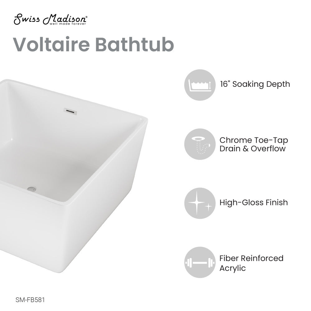 Swiss Madison Voltaire 47" Square Freestanding Bathtub | SM-FB581