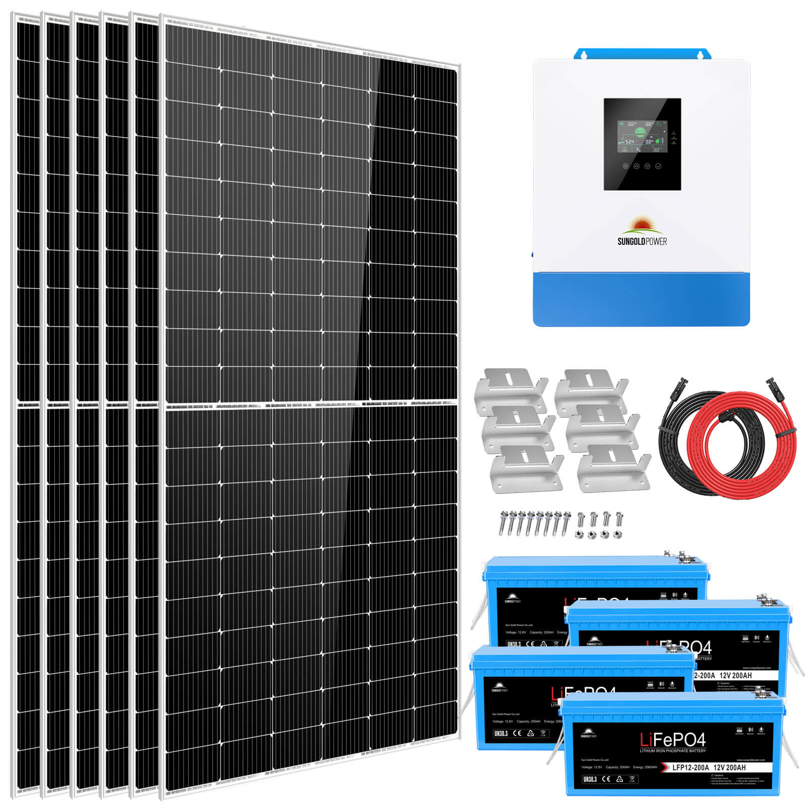 SunGold Power Off Grid Solar Kit | 3,000-12,000W Output - 5,120-10,240Wh Capacity - 800-5,400W Solar | Lithium Battery Bank | Choose a Bundle