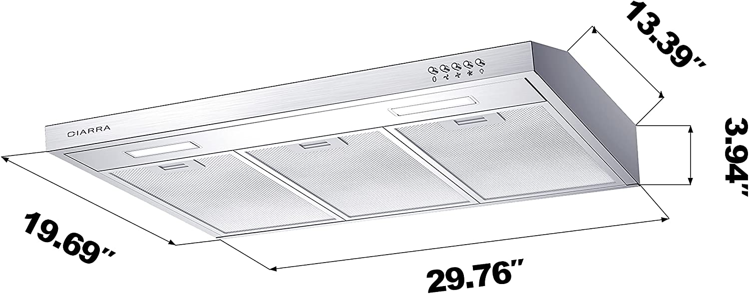 CIARRA 30" 200 CFM Under Cabinet Convertible Range Hood in Stainless Steel