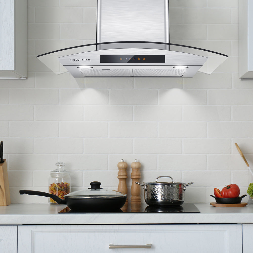 CIARRA 30" 450 CFM Wall Mount Convertible Range Hood in Stainless Steel with Touch Controls and LED Lights