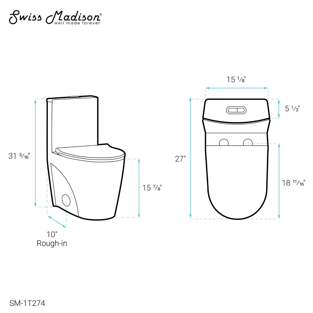 Swiss Madison St. Tropez One Piece Elongated Toilet Dual Vortex Flush 1.1/1.6 gpf with 10" Rough In | SM-1T274