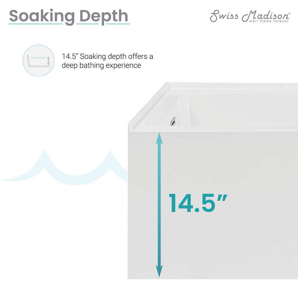 Swiss Madison Avancer 60" x 36" Right-Hand Drain Rectangular Alcove Whirlpool Bathtub with Apron | SM-AB591