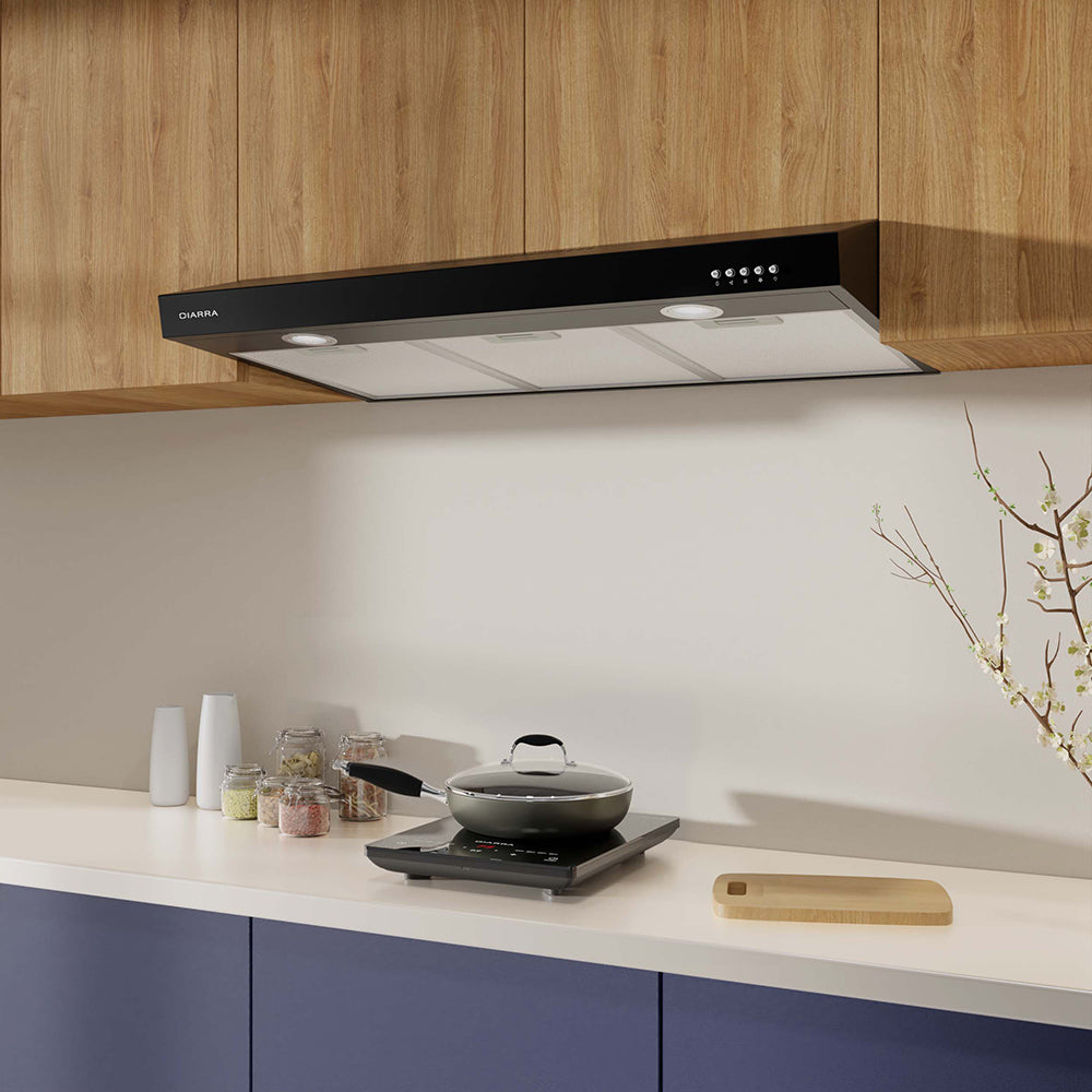 CIARRA 30" 200 CFM Under Cabinet Convertible Range Hood in Black with LED Lights