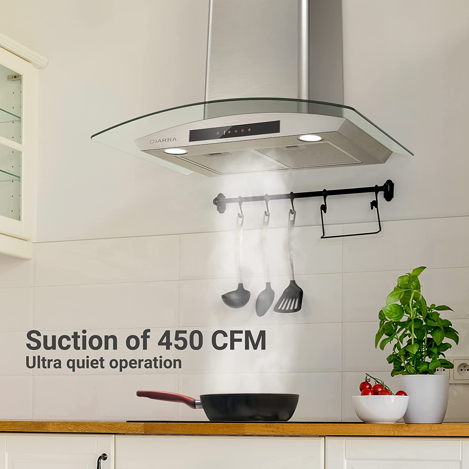 CIARRA 30" 450 CFM Wall Mount Convertible Range Hood in Stainless Steel with Touch Controls and LED Lights