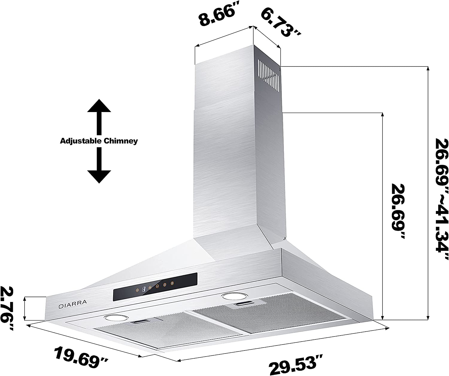 CIARRA 30" 450 CFM Wall Mount Convertible Range Hood in Stainless Steel with Voice and Touch Controls