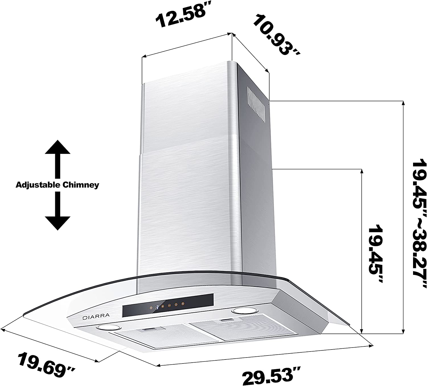 CIARRA 30" 450 CFM Wall Mount Convertible Range Hood in Stainless Steel with Touch Controls and LED Lights