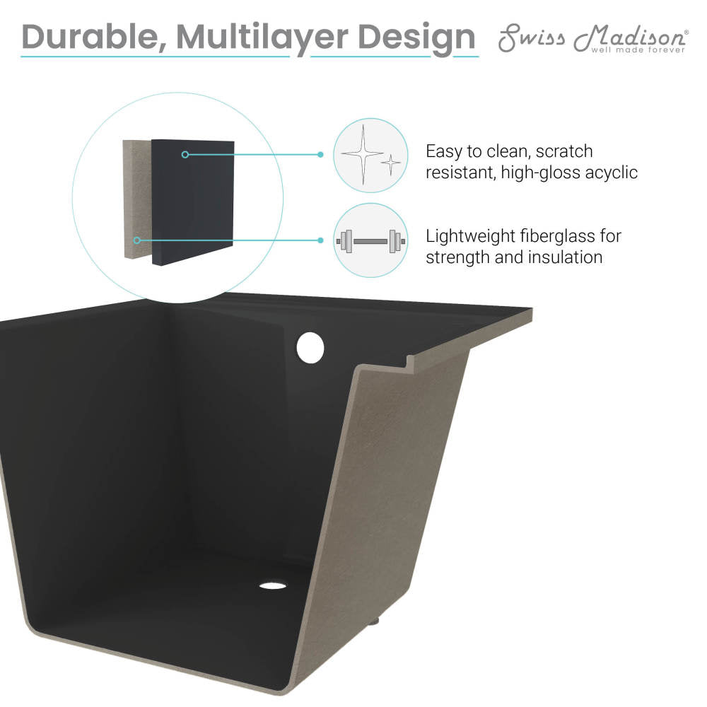 Swiss Madison Voltaire 48" x 32" Left-Hand Drain Alcove Bathtub in Matte Black | SM-DB561MB