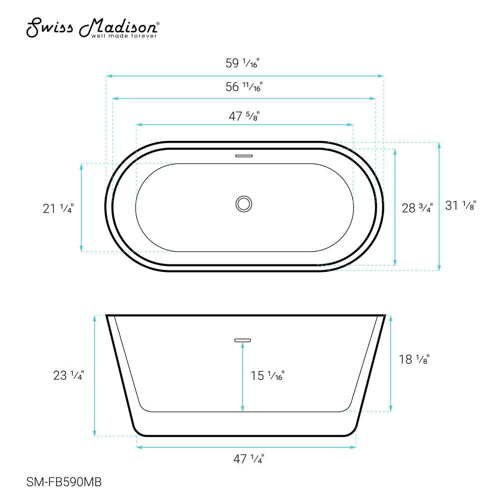 Swiss Madison Claire 60" Freestanding Bathtub in Matte Black | SM-FB590MB