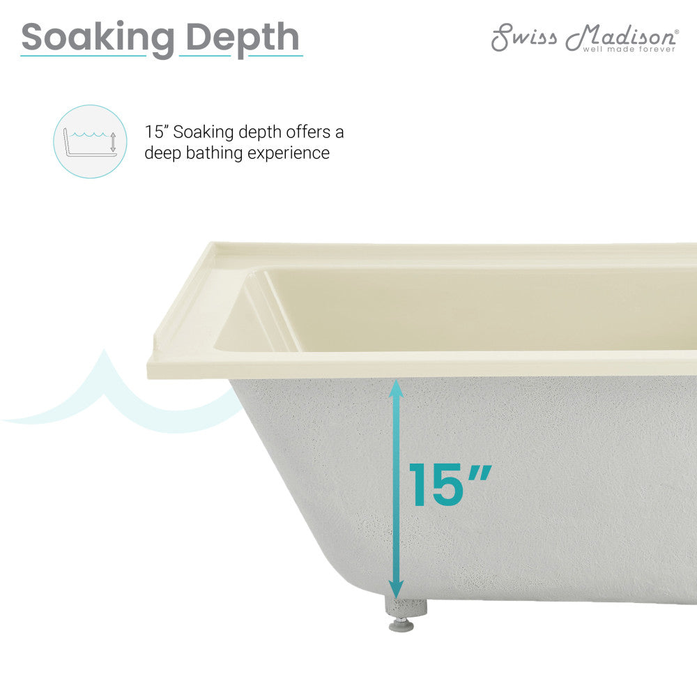 Swiss Madison Voltaire 48" x 32" Right-Hand Drain Alcove Bathtub in Bisque | SM-DB562BQ