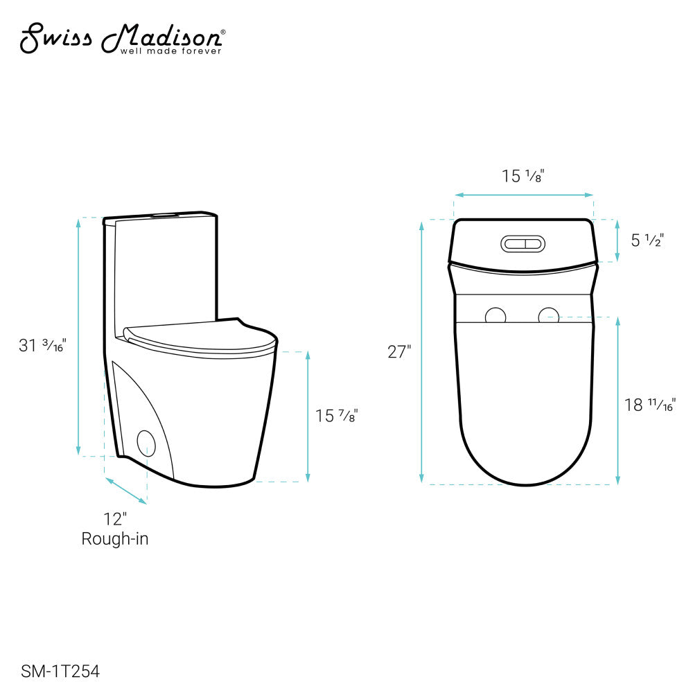 Swiss Madison St. Tropez One-Piece Elongated Toilet Vortex Dual-Flush 1.1/1.6 gpf | SM-1T254