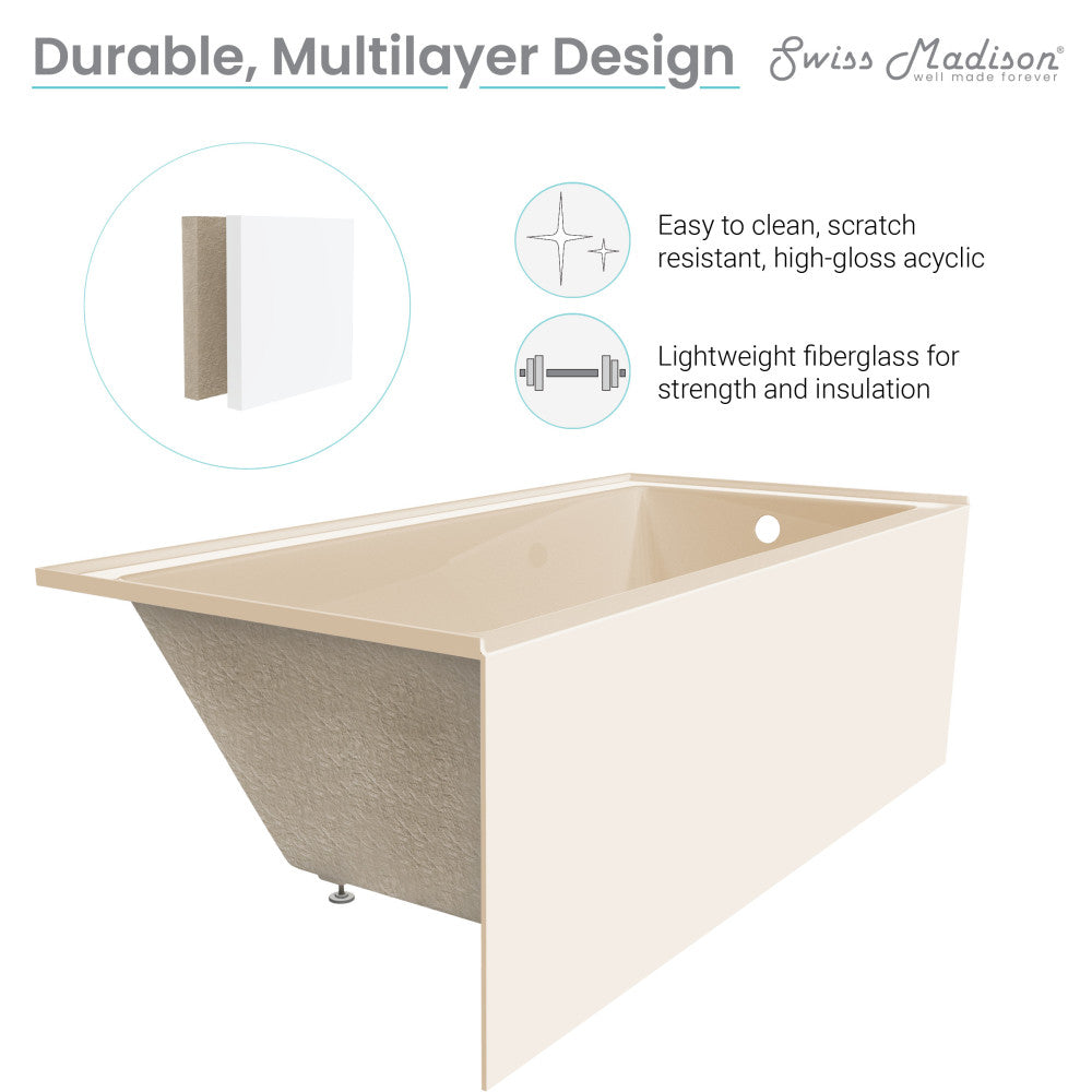 Swiss Madison Voltaire 48" x 32" Right-Hand Drain Alcove Bathtub with Apron in Bisque | SM-AB551BQ