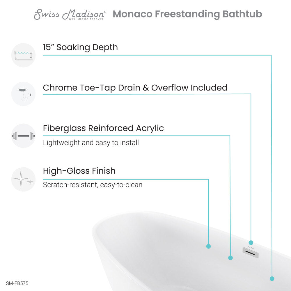 Swiss Madison Monaco 67" Freestanding Bathtub | SM-FB575