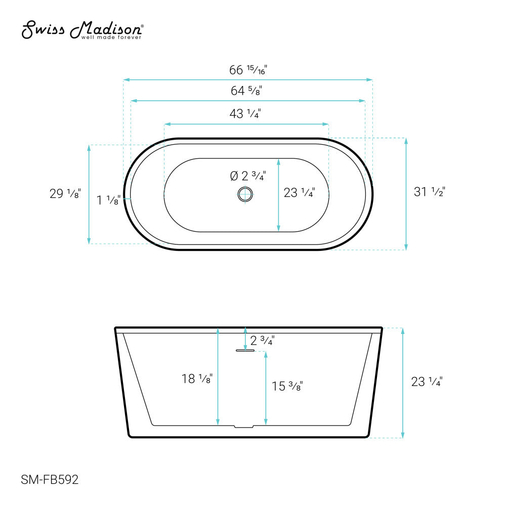 Swiss Madison Lafayette 67" Freestanding Bathtub | SM-FB592