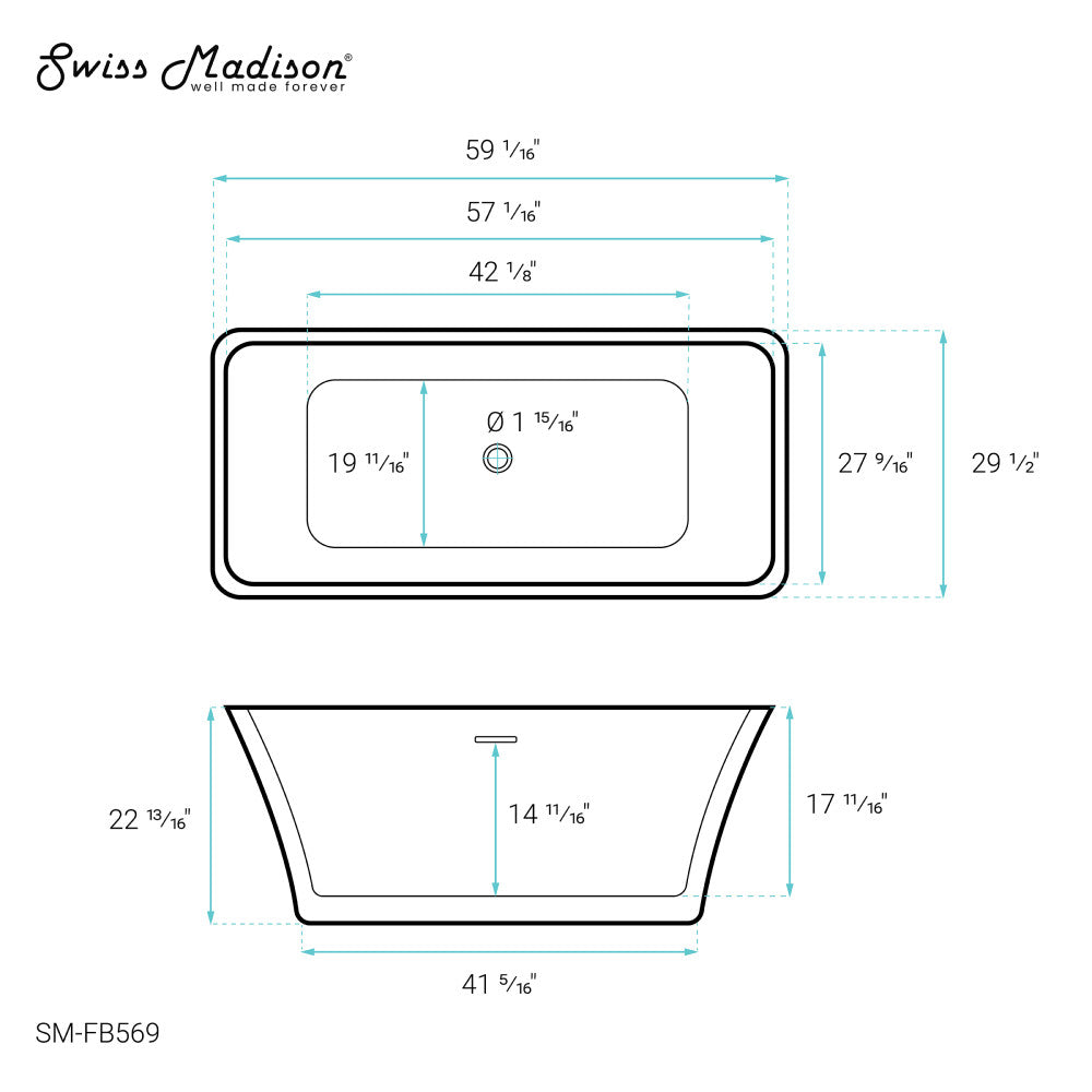 Swiss Madison St. Tropez 60" Freestanding Bathtub | SM-FB569