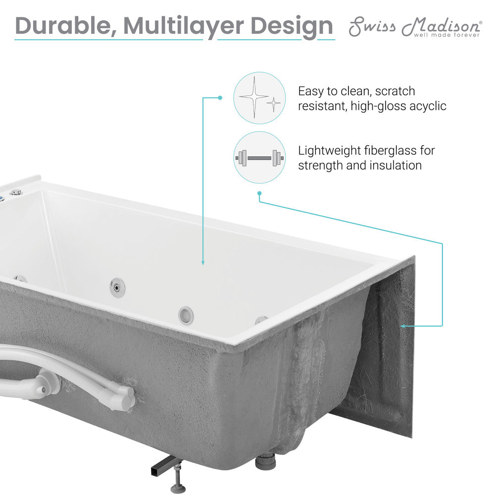 Swiss Madison Avancer 60" x 36" Right-Hand Drain Rectangular Alcove Whirlpool Bathtub with Apron | SM-AB591