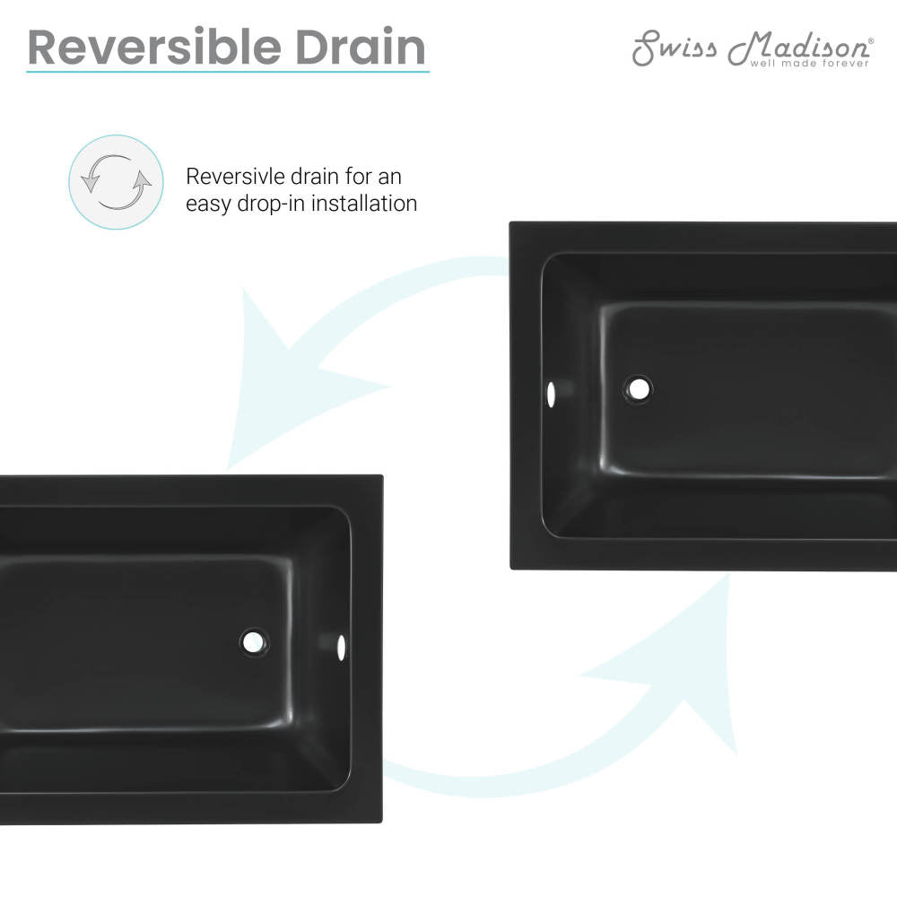 Swiss Madison Voltaire 54" x 30" Reversible Drain Drop-In Bathtub in Matte Black | SM-DB572MB