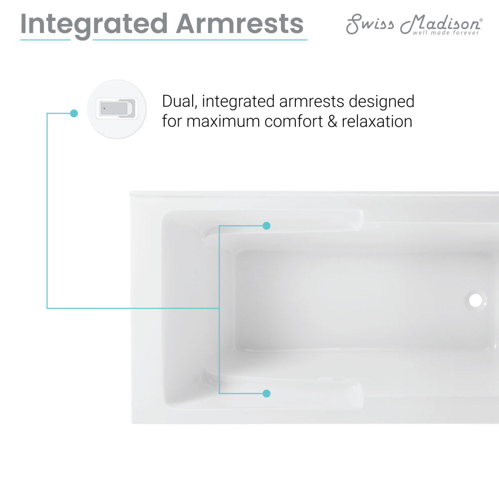 Swiss Madison Voltaire 60" x 32" Right-Hand Drain Alcove Bathtub with Apron and Armrest | SM-AB542