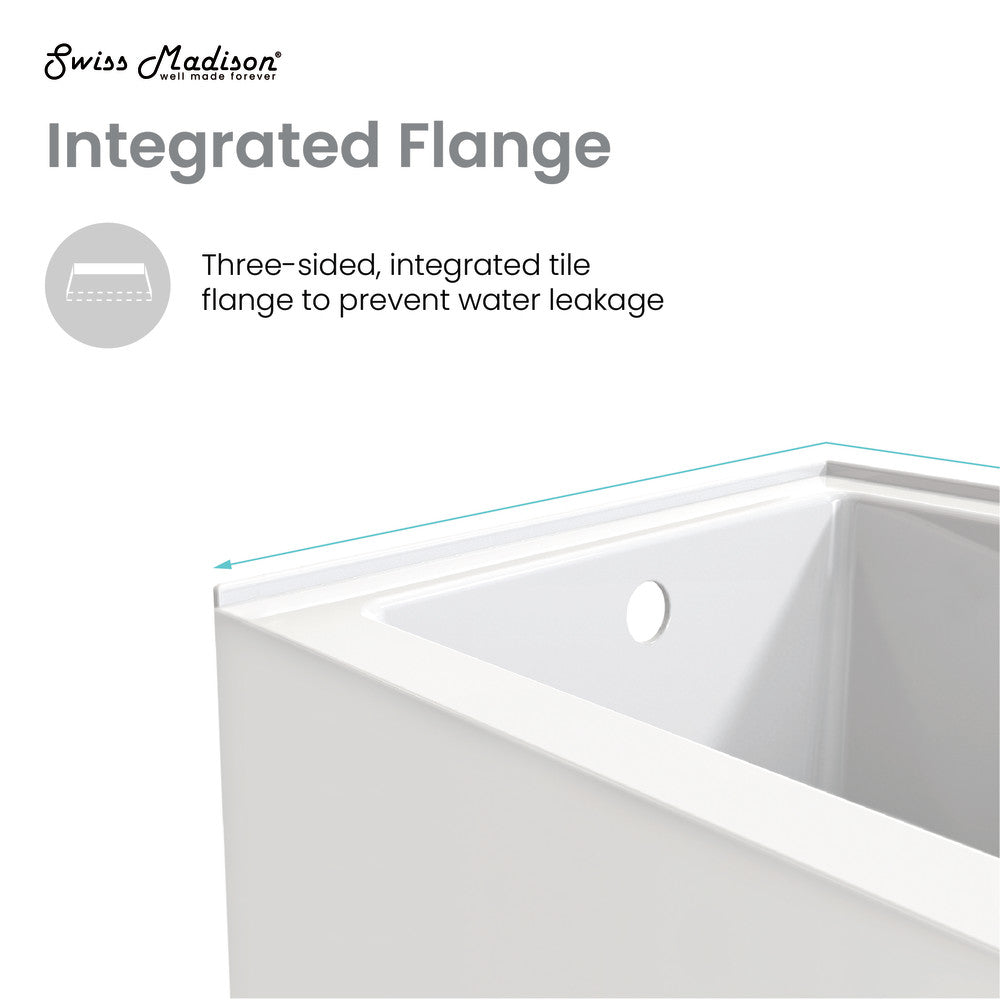 Swiss Madison Voltaire 48" x 30" Left-Hand Drain Alcove Integrated Armrest Bathtub with Apron | SM-AB596