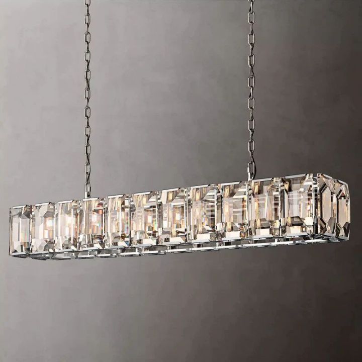 Aubrey  Crystal Rectangular Chandelier 74"