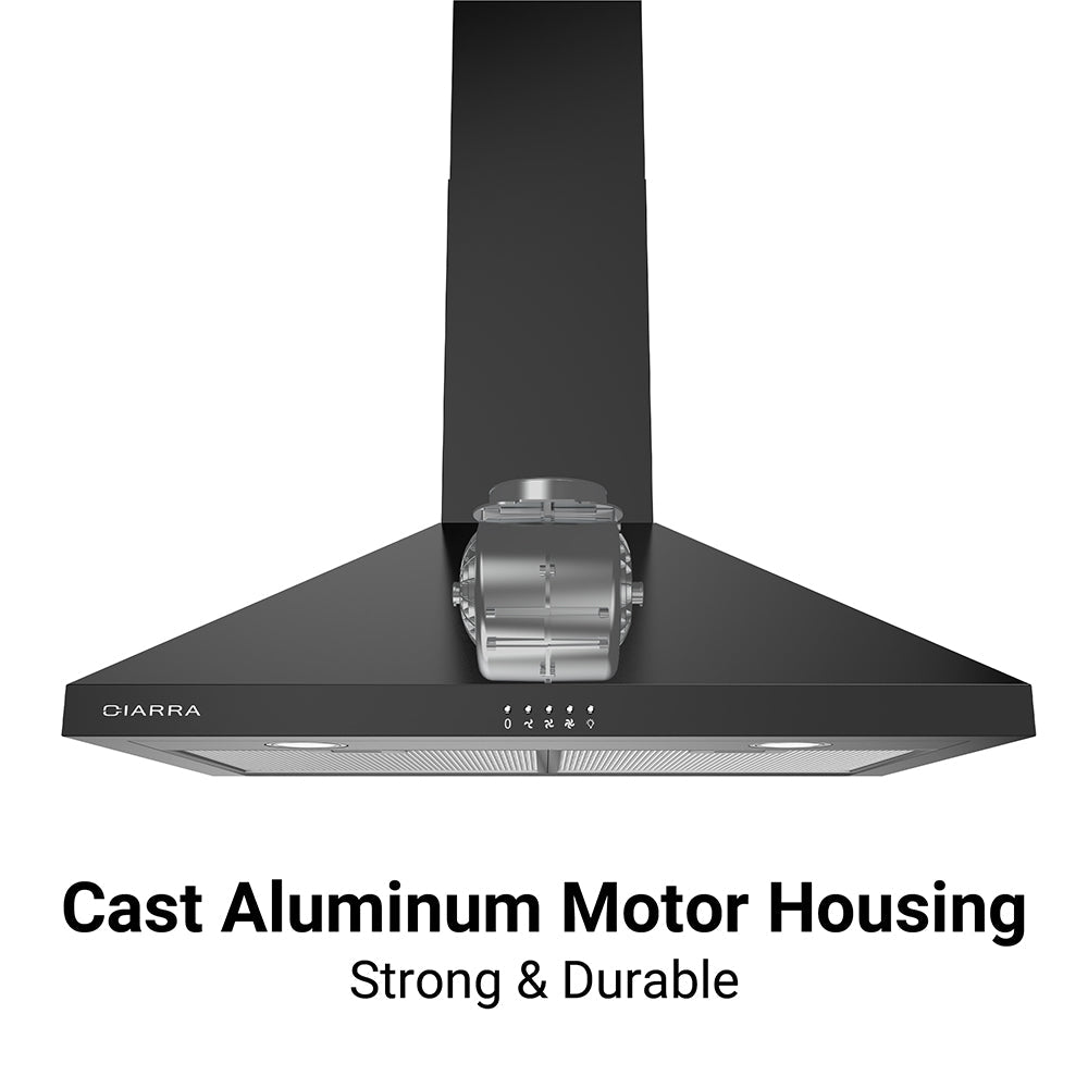 CIARRA 30" 450 CFM Wall Mount Convertible Range Hood in Black with LED Lights