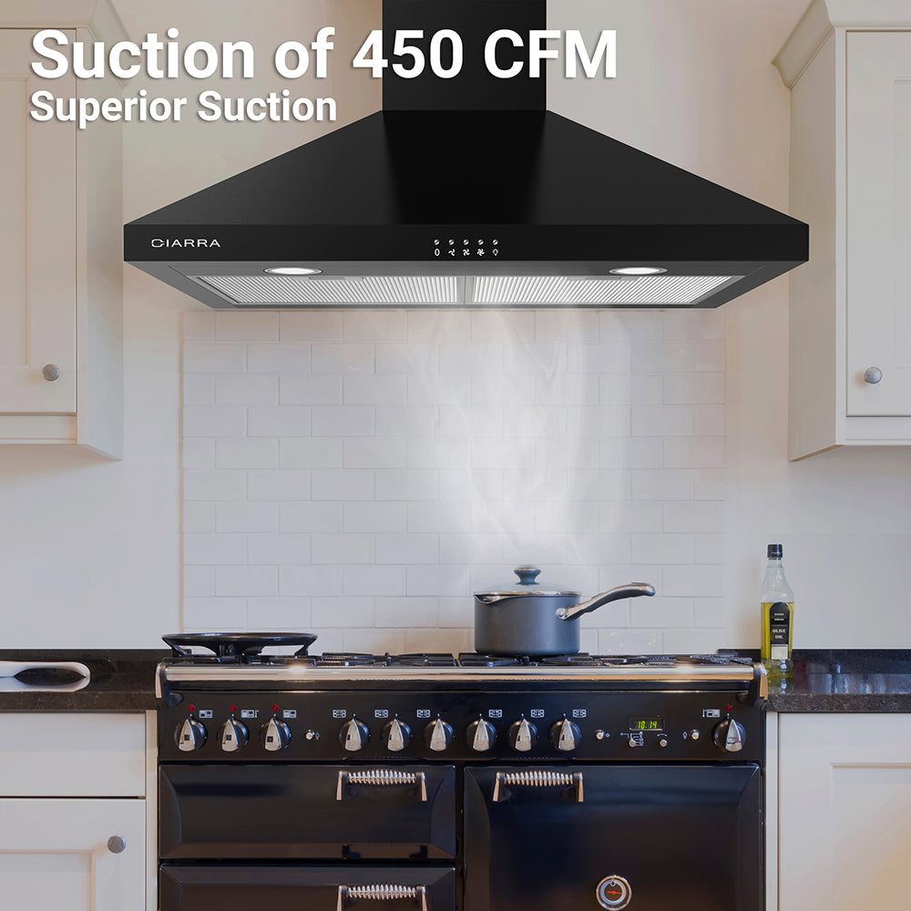 CIARRA 30" 450 CFM Wall Mount Convertible Range Hood in Black with LED Lights