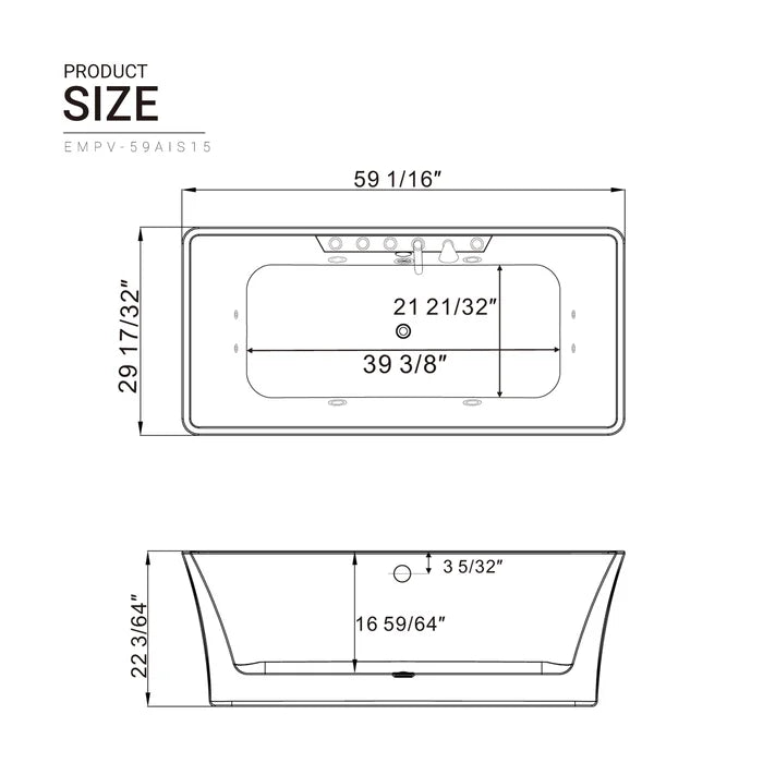 Freestanding Rectangle Whirlpool Bathtub