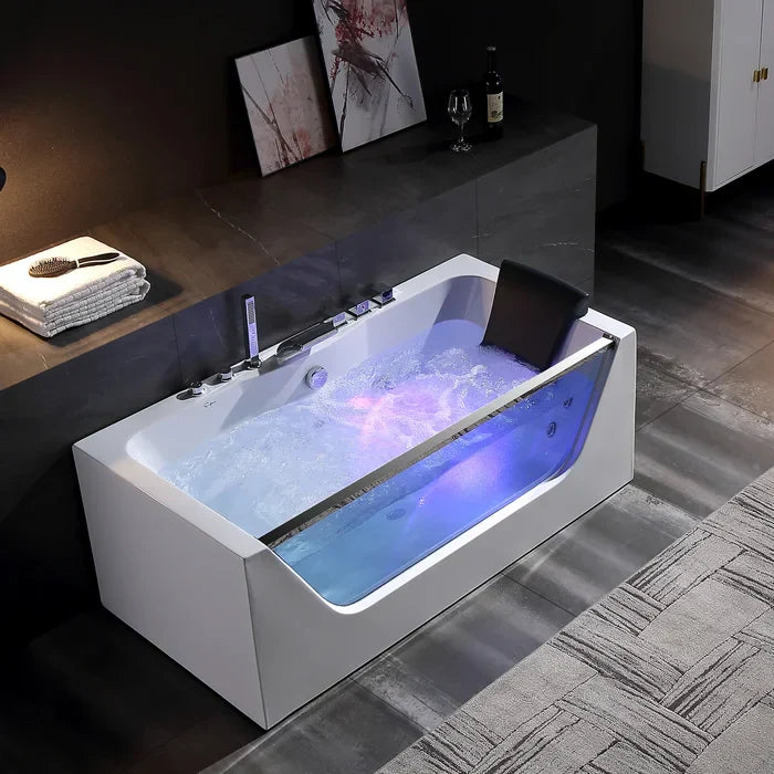 Alcove Whirlpool Rectangular Bathtub with LED Lights