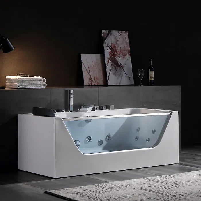 Alcove Whirlpool Rectangular Bathtub with LED Lights