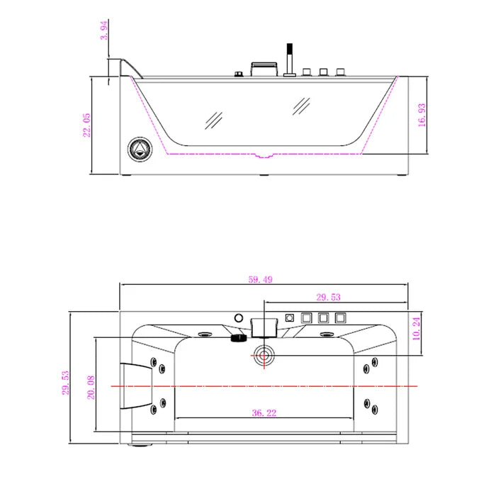 Alcove Whirlpool Rectangular Bathtub with LED Lights