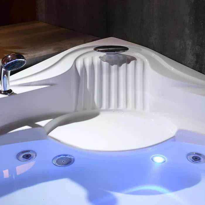 Hydrotherapy Corner Whirlpool Bathtub with LED Lights