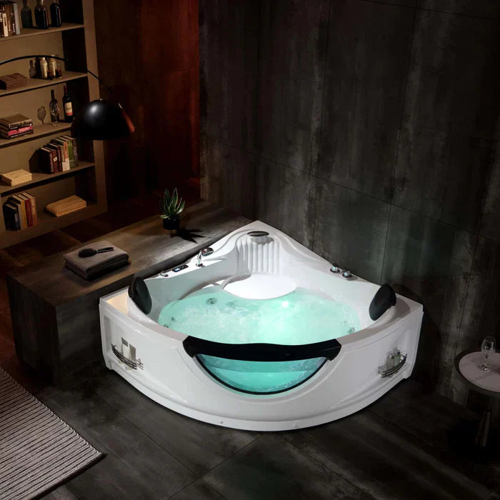 Hydrotherapy Corner Whirlpool Bathtub with LED Lights