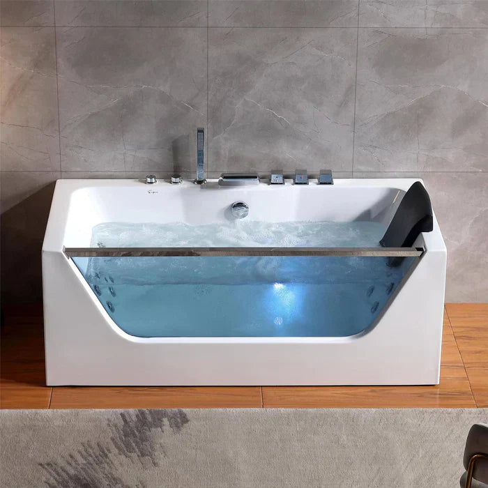 Alcove Whirlpool Rectangular Bathtub with LED Lights