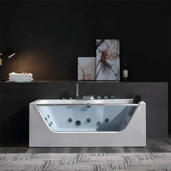 Alcove Whirlpool Rectangular Bathtub with LED Lights