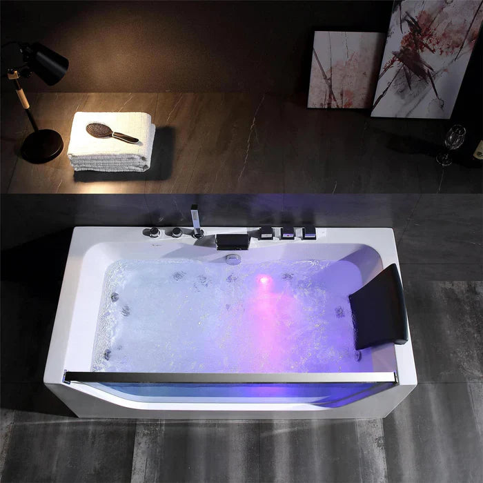 Alcove Whirlpool Rectangular Bathtub with LED Lights