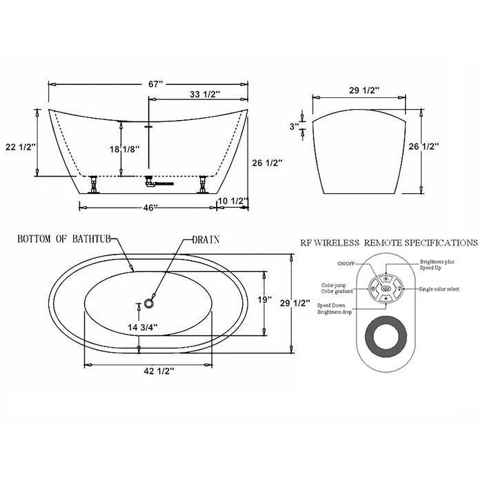 Empava 67 in. Freestanding Soaking Bathtub with LED Lights | EMPV-67FT1518LED