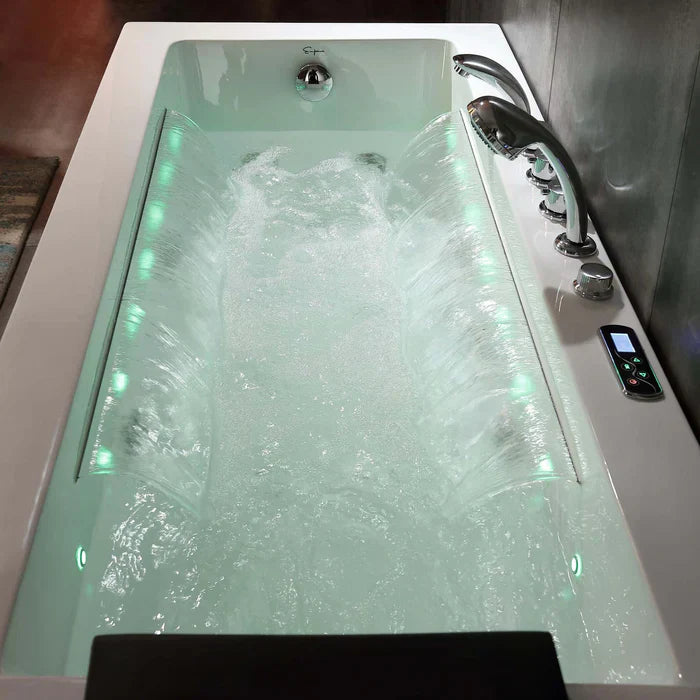 Alcove Whirlpool Rectangular Bathtub with LED Lights