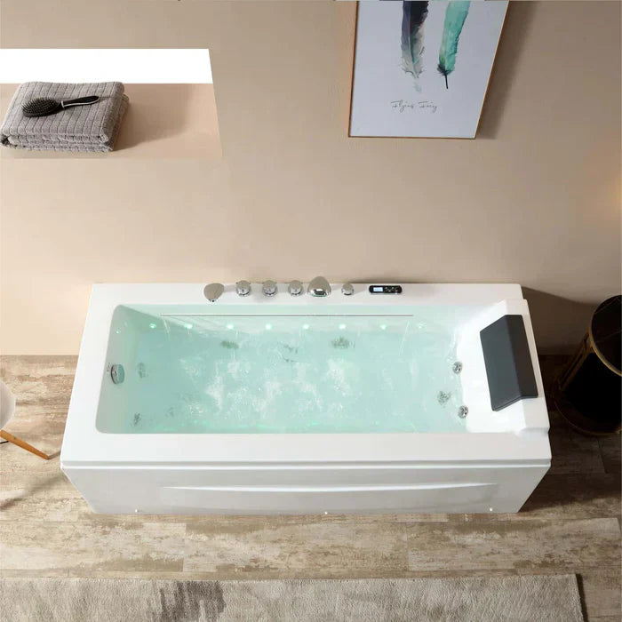 Alcove Whirlpool Rectangular Bathtub with LED Lights