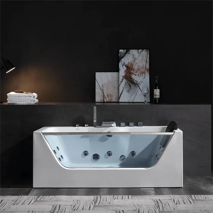 Empava 67 in. Alcove Whirlpool Rectangular Bathtub with LED Lights | EMPV-67JT408LED