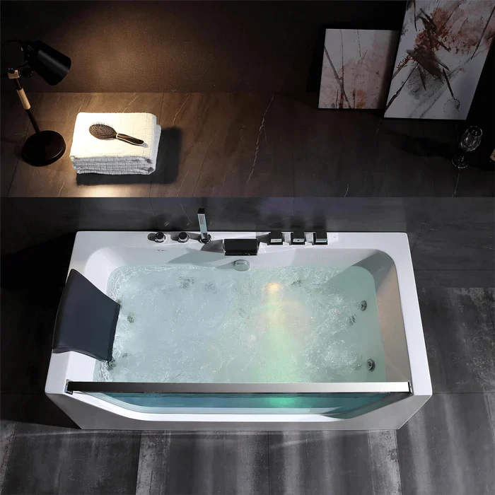 Empava 67 in. Alcove Whirlpool Rectangular Bathtub with LED Lights | EMPV-67JT408LED