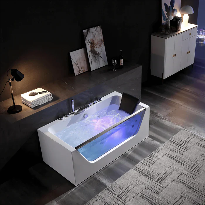 Empava 67 in. Alcove Whirlpool Rectangular Bathtub with LED Lights | EMPV-67JT408LED