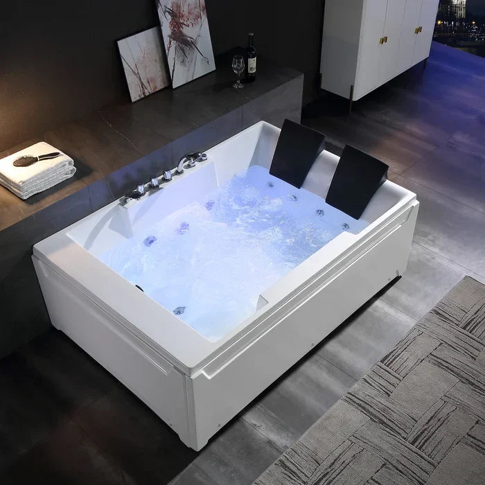 Empava 72 in. Alcove Whirlpool 2 Person Rectangular Bathtub with LED Lights | EMPV-72JT367LED