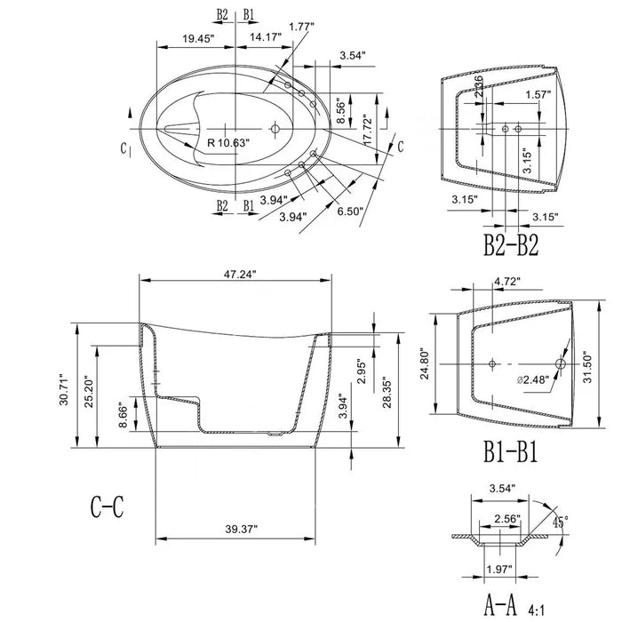 Freestanding Japanese Style Air Soaking Bathtub