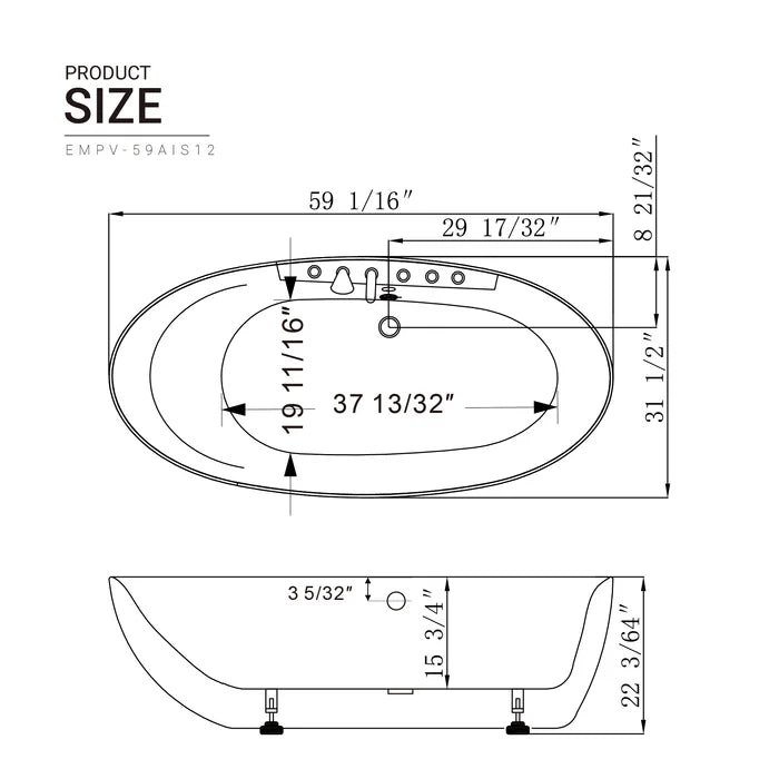 Freestanding Oval Whirlpool Bathtub