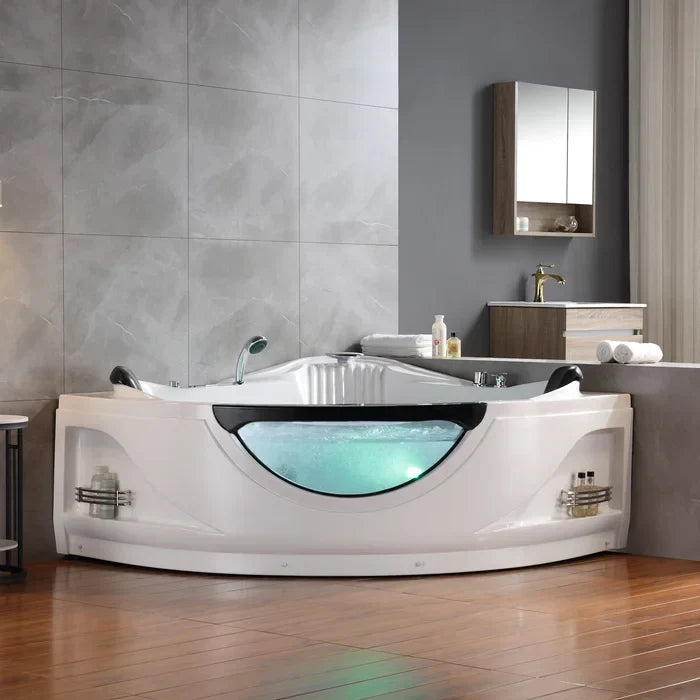 Hydrotherapy Corner Whirlpool Bathtub with LED Lights