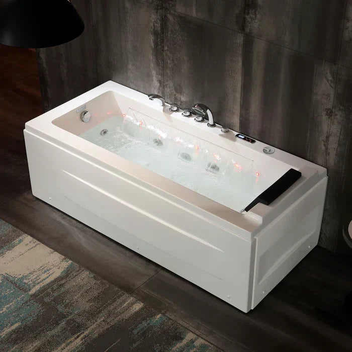 Alcove Whirlpool Rectangular Bathtub with LED Lights